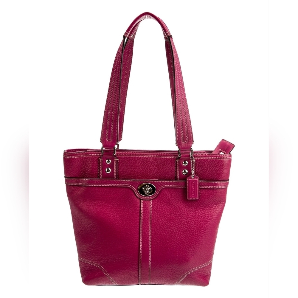 Coach Hampton pebbled leather turn-lock shoulder bag fuchsia pink F13959